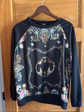 Mango Black Floral & Gold Baroque Print Sweatshirt
